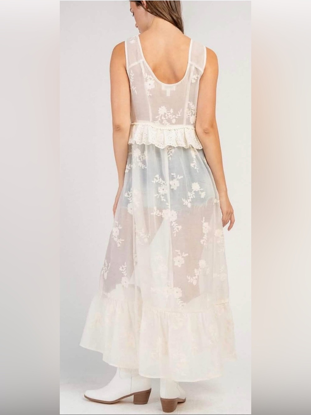 Sheer Lace Maxi Duster Vest - White